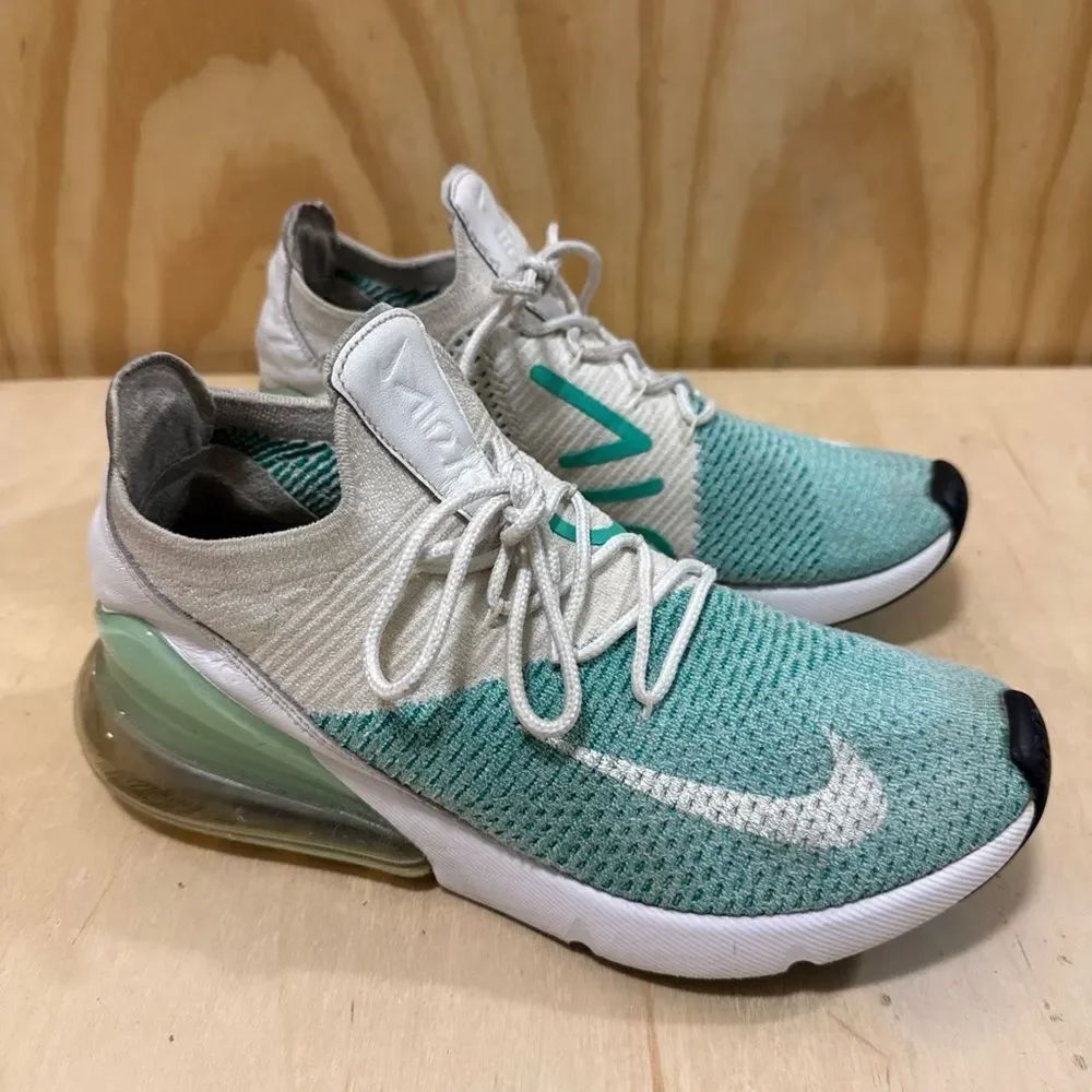 Women’s NIKE AIR MAX 270 FLYKNIT WHITE Teal Athletic Running Shoes US Size 9